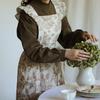 Long Retro Printed Cotton Ruffled Kitchen Apron with Pockets Summer Pleated Women's Cross-back Apron Water-resistant Pinafore