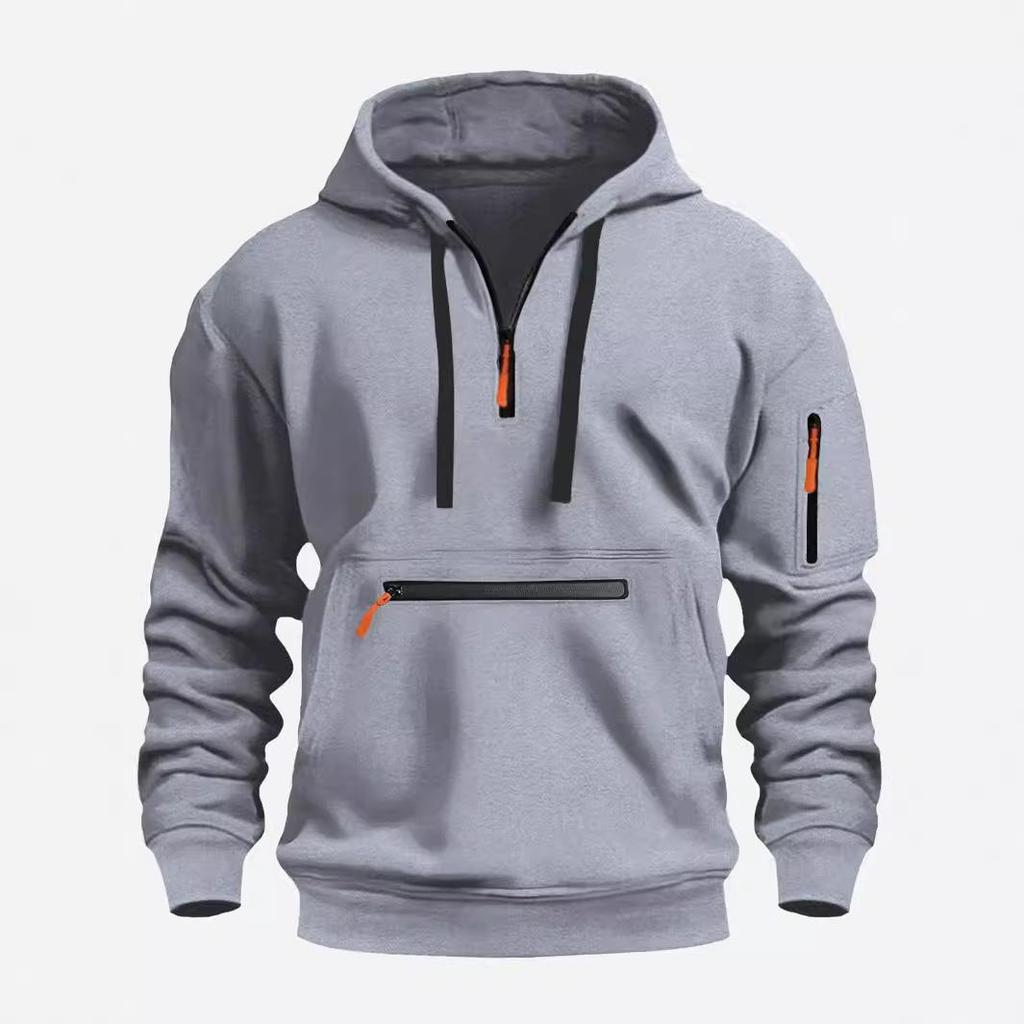 Męski Sweter z Kapturem Rekreacyjny Sportowy Pulower Retro Harajuku Długi Rękaw Zamek Błyskawiczny Wielokieszeniowy Casualowy Luźny Płaszcz Streetwear