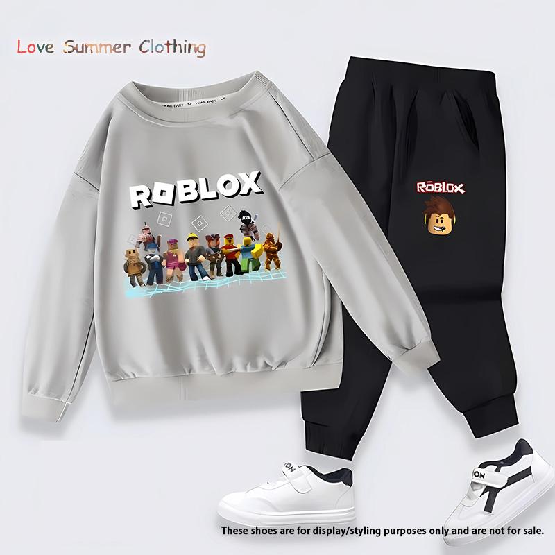 

discount kids fleece tracksuit unisex 4-14Y Sandbox game print no hood sweatshirt pants set for boys and girls thin fleece kids sport outfit 2-piece 160