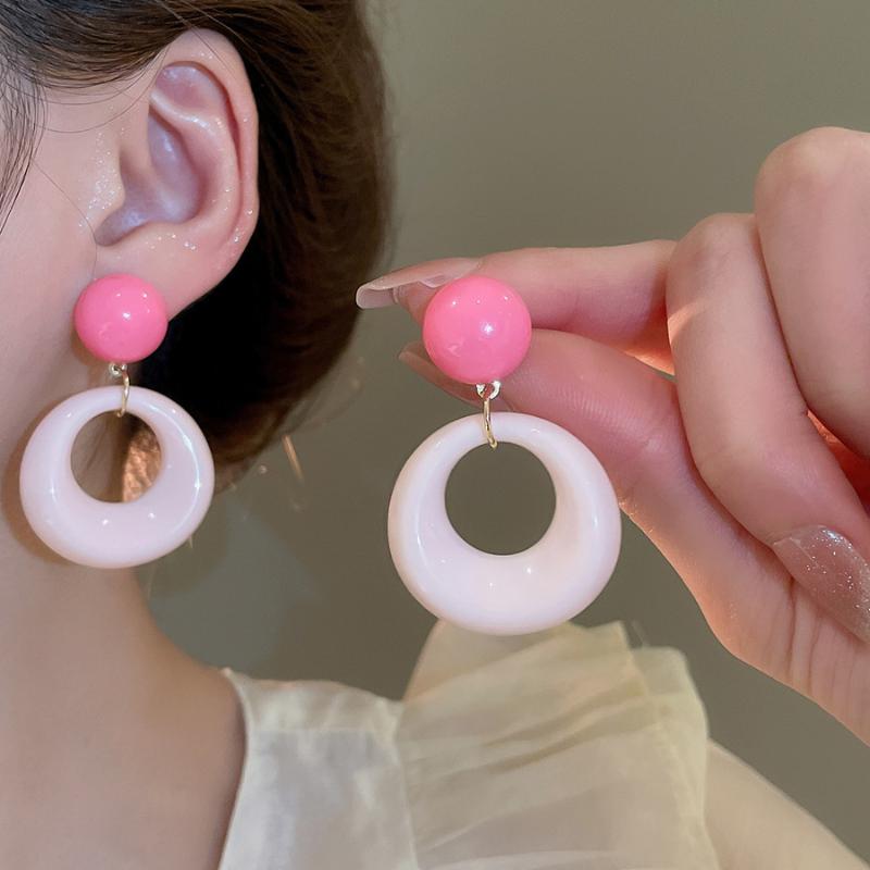 Nye Trendy Store Akrylharpiks Dangle Drop Øredobber For Kvinner Lange Geometriske Runde Hengende Øredobber For Jenter Reise Koreansk Smykke