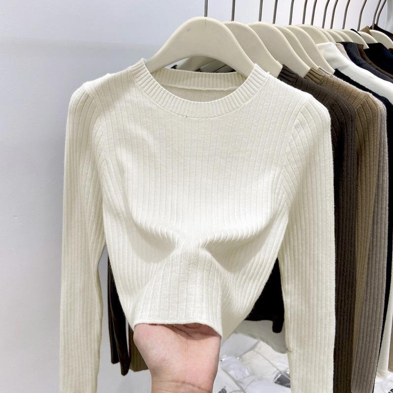 Small short knitted sweater women's spring pit strip design sense inner top solid color bottoming shirt