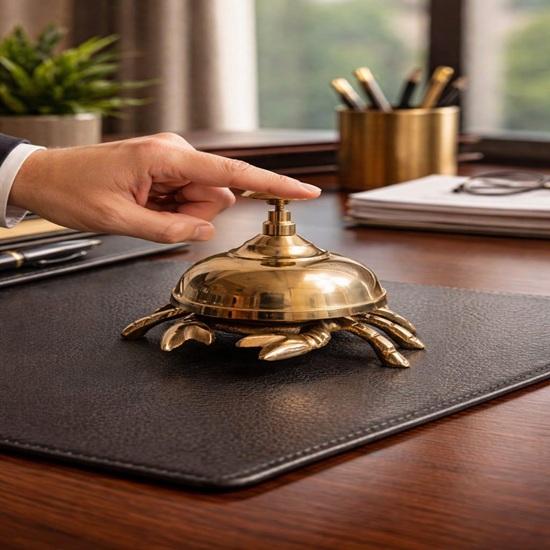 Brass Crab Desk Bell, Antique Hotel Service Bell, Collectible Figurine