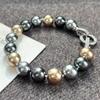 Retro High Quality Strong Light Black Coffee Color Artificial Water Crystal Tahitian Pearl Bracelet