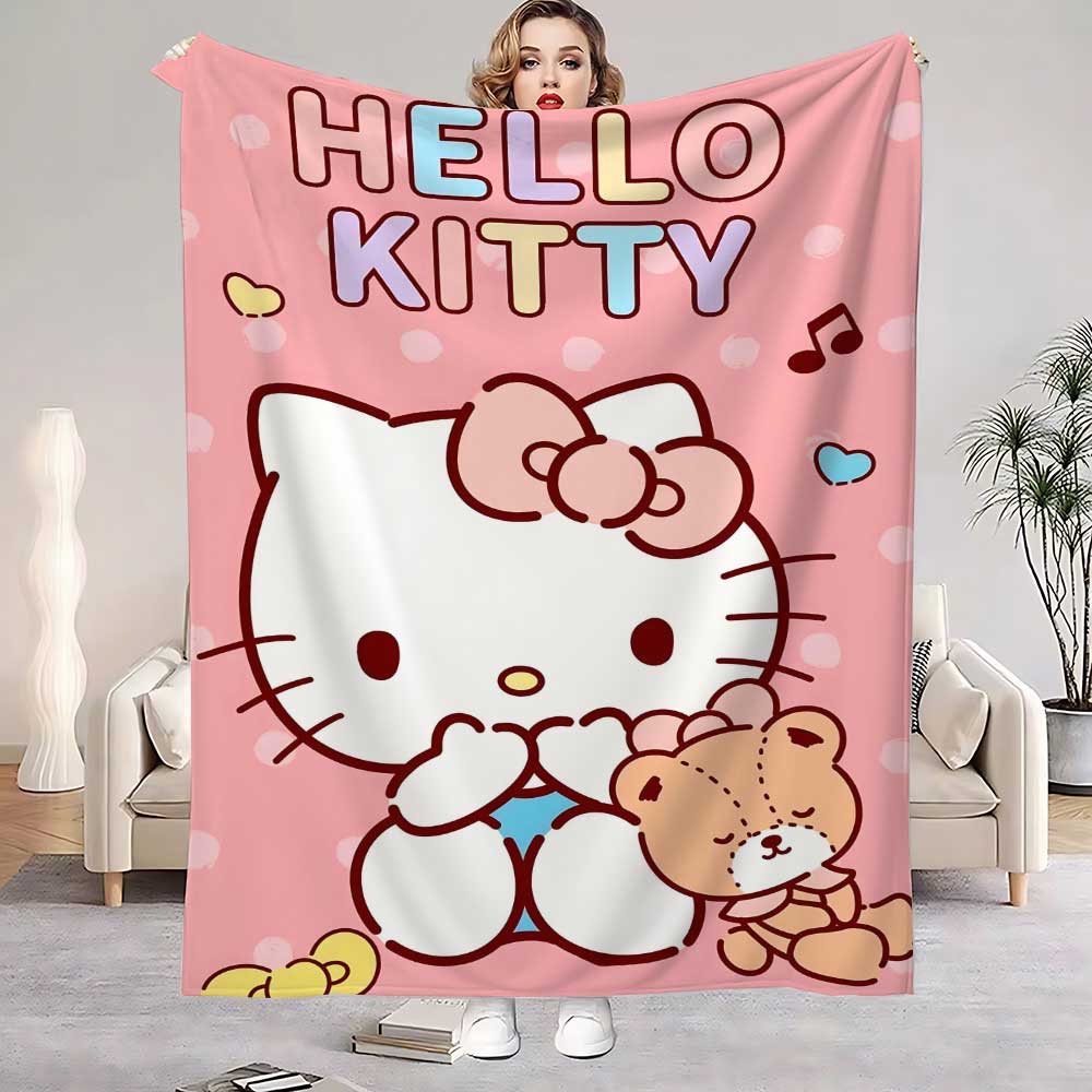 

Kawaii Kitty Hello Double Blanket School Decorative Bed Blankets Home Bedroom Decoration Bedspread the Sofa Throw Warm Winter 150x180cm