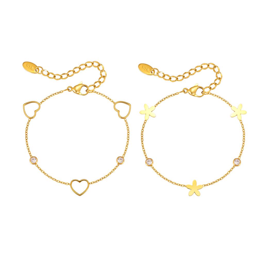 Wind Ladies Jewelry Stainless Steel Heart Inlaid Butterfly Flower Bracelet Necklace, Niche Delicate Clavicle Chain 2536