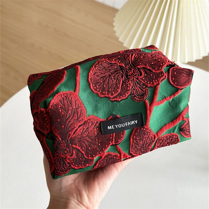 Vintage Canvas Make-up Tasche Roter Pilz/Granatapfelblüten Druck Große Größe Münz-Schlüssel-Tasche Waschbar Tragbare Handtasche Geschenk