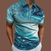 Trendy Geometric Print Short Sleeve Half-Zip Polo Shirt
