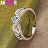 925 Sterling Silver Round AAA Zircon Letter V Ring Jewelry