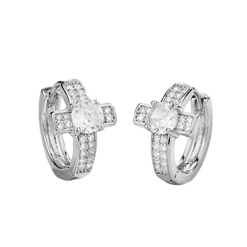 Silver Color Female Luxury Crystal Cross Star Stud Earrings Vintage Wedding Jewelry White Zircon Stone Earrings Jewelry Gifts