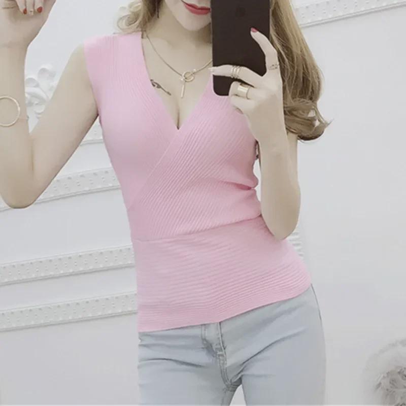 2025 Summer Women's Sleeveless Stretchy Crisscross Deep V-Neck Bodycon Tank Top