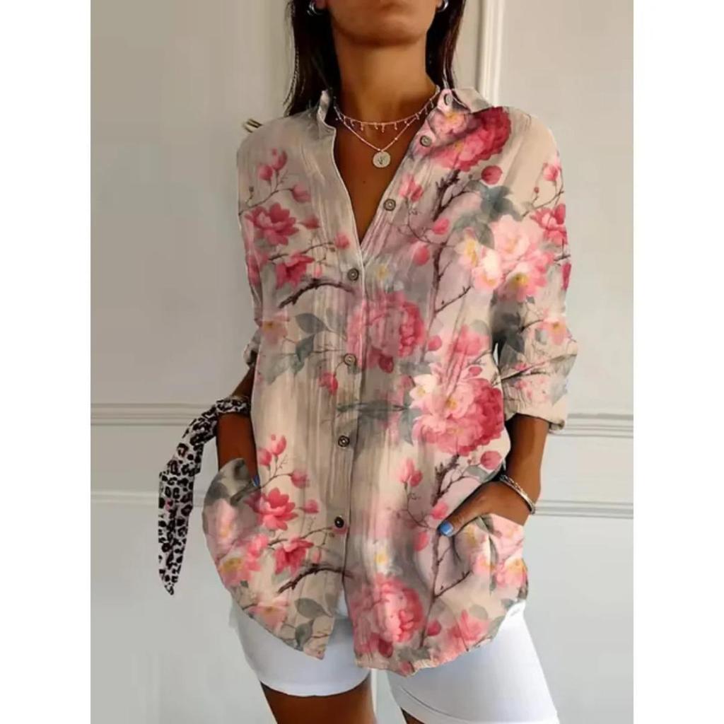 Ladies, Casual, Long Sleeved, Button Up Shirt, Floral Print, Machine Washable, Casual, Loose Fit