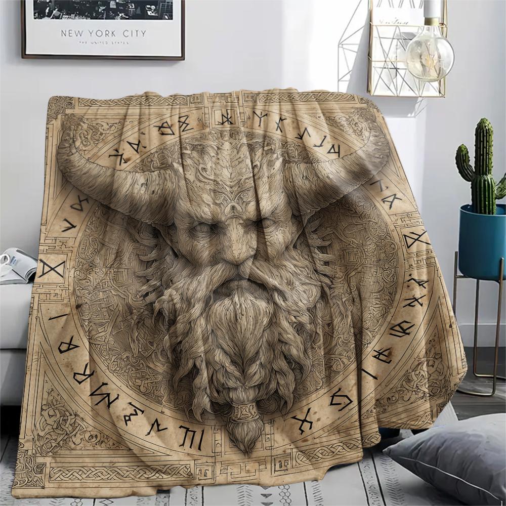 Viking Warrior Pattern Flannel Blanket, High Quality Comfortable for All Seasons, Home Decor, Warmth and Comfort, Perfect for Gifts.