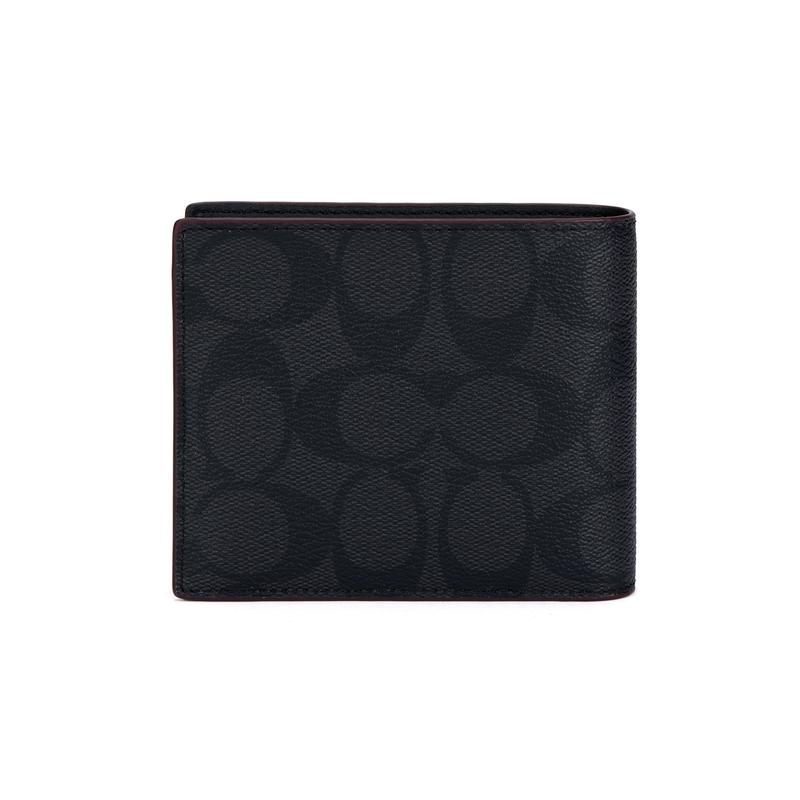 Coach Classic Presbyopia Three-in-one Cow Leather Card Holder Keychain Wallet Men's Black Black