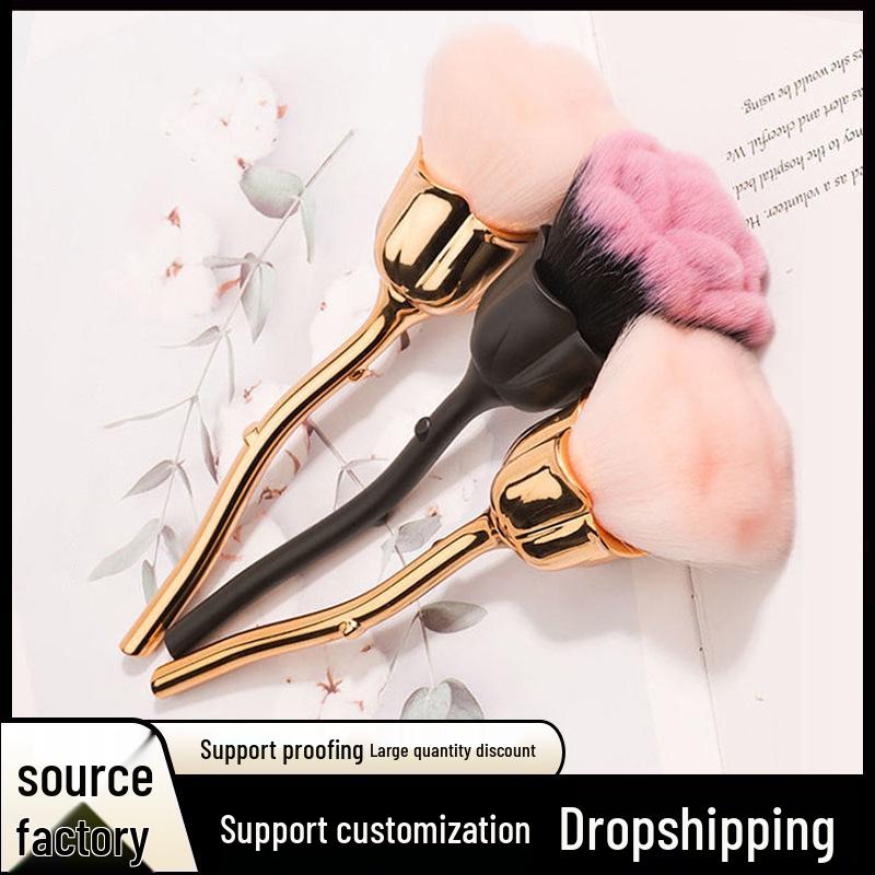 Rose Gold Soft Bristle Makeup Brush: Large Powder, Blush & Nail Art Dust Brush