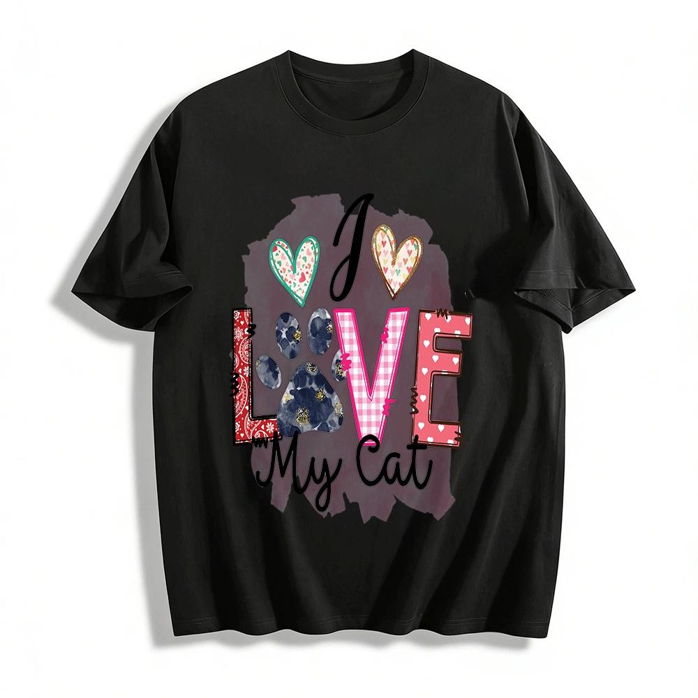 I Love My Cat Cute Heart Paw Print Casual Top Pure cotton T-shirt XXS