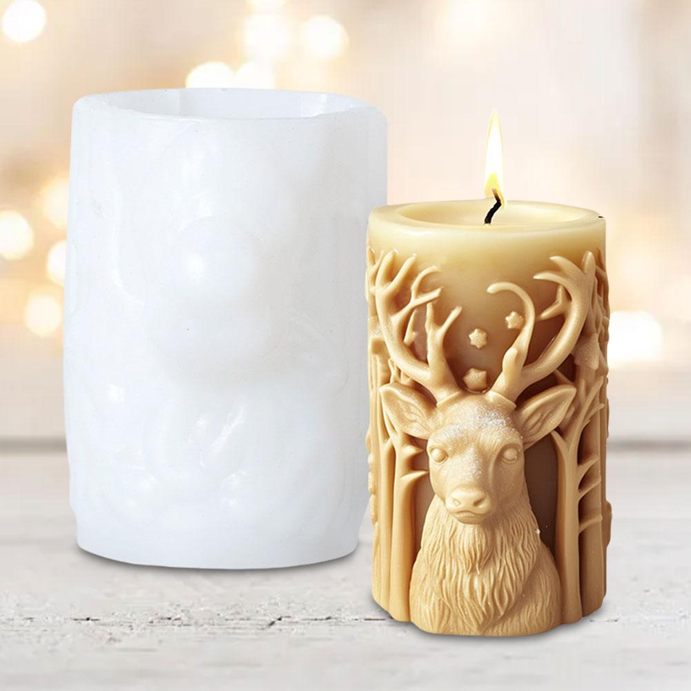3D Christmas Tree Elk Relief Cylinder Candle Silicone Mold Merry Christmas Epoxy Resin Mold DIY Xmas Art Craft Gifts Home Decor