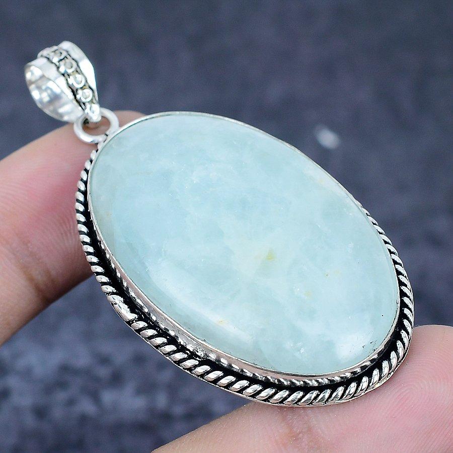 Aquamarine Gemstone 925 Sterling Silver Jewelry Pendant 2.36"