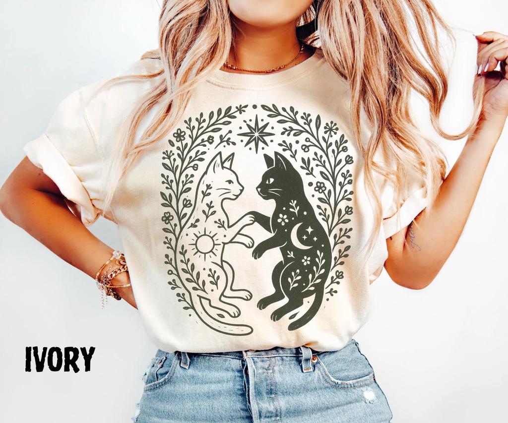Unisex Sun Moon Cat Graphic Oversized Streetwear Cotton Short Sleeve All Season Casual Tee