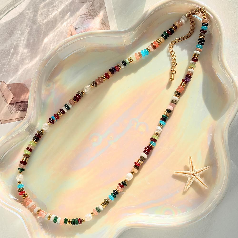 GEMCHIC Women s Bohemian Mixed Color Irregular Beaded Necklace and Bracelet Set Stainless Steel Jewelry
