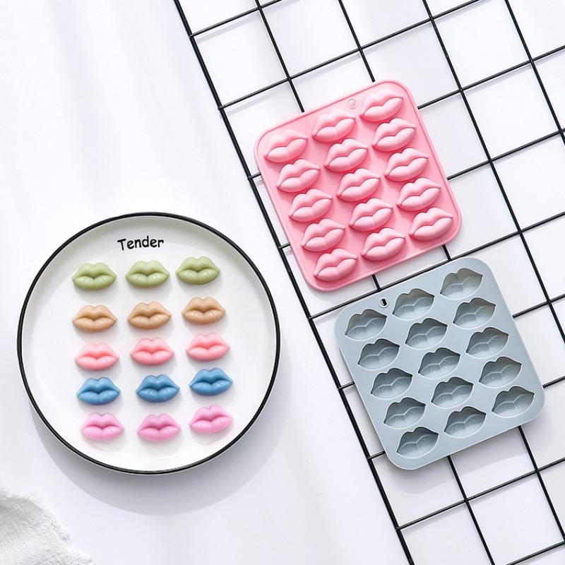 15-hole Lip Silicone Molds 3d Women Lips Holiday's Day Fondant Chocolate Mold for Candy, Candles, Ice Cube, Wedding Party Decor