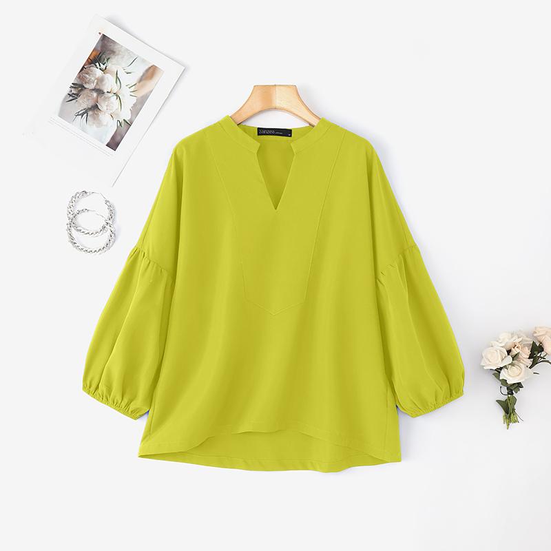 ZANZEA Women Casual V-Neck Solid Color Loose 3/4 Sleeve Blouse