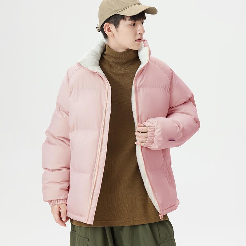 Men Puffer Jacket Thick Warm Winter Parka Fleece Linded Coat Male Solid Color Stand Collar Casual Jacket Men's Coats Outwear