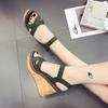 New Slope Heel One-word Buckle Suede Open-toed Sandals Waterproof Table Heightening Belt Buckle Europe and America