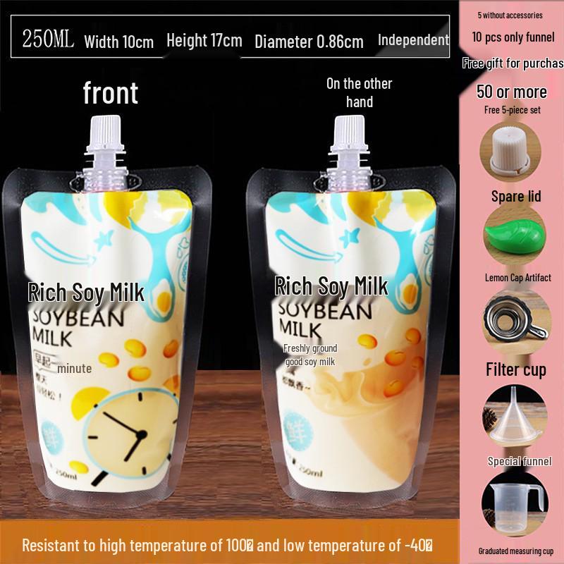 Disposable Transparent Spout Bag for Soy Milk, Chinese Medicine, Soup, or Beverages - Self-Standing and Convenient for Takeaway