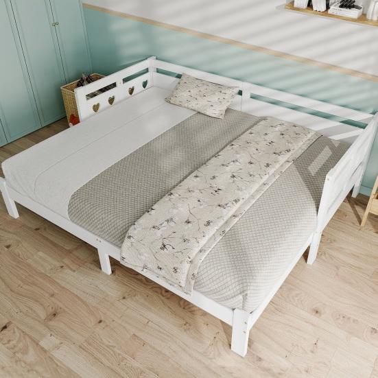 Daybed, Pull-Out Bed, 90 x 200cm, Solid Pine, with Second Sleeping Space And Roll-Up Slatted Frame, Heart-Shaped Bed,