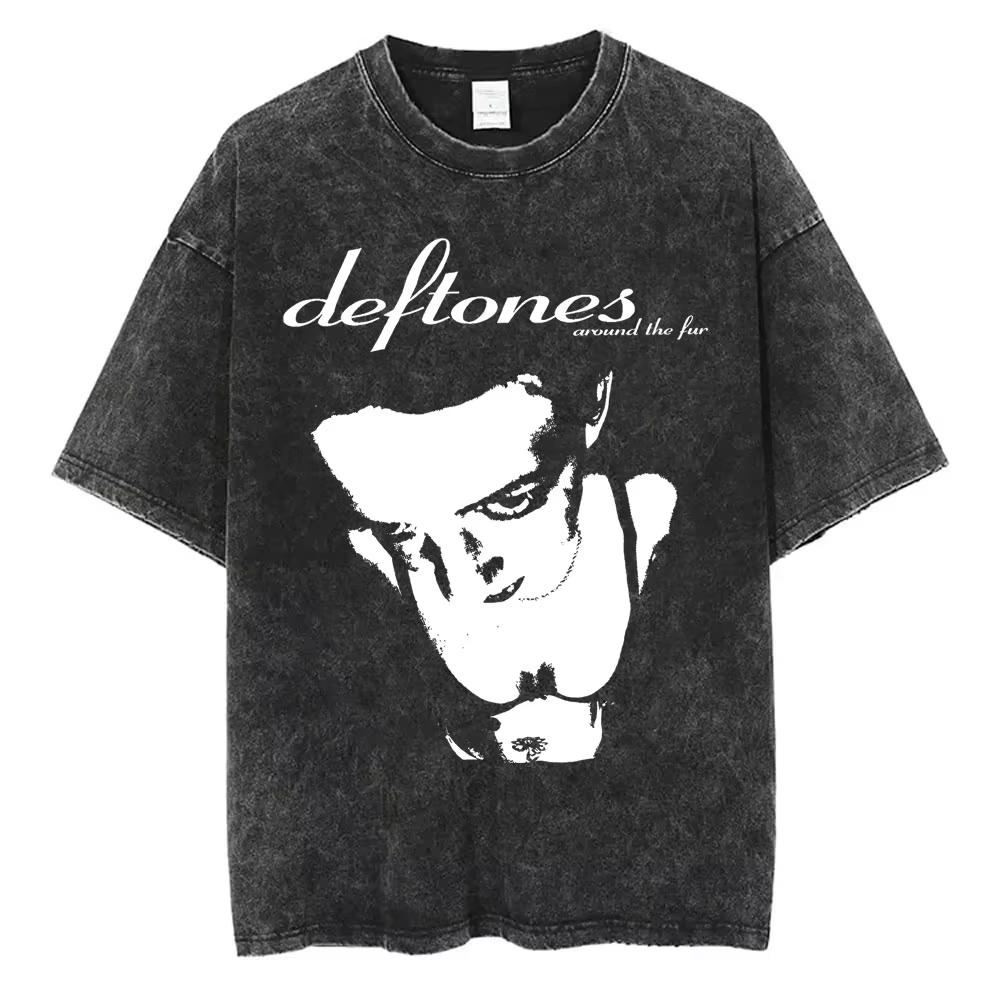 New Arrival Deftones Private Rock Music Vintage Washed Graphic Tee Retro Band Print Oversized Loose Short Sleeve Streetwear Cotton Tees For Men Women
