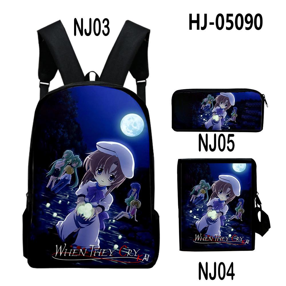 Fashion Novelty When They Cry Higurashi 3D Print 3pcs/Set School Bags Laptop Daypack Backpack Inclined Shoulder Bag Pencil Case