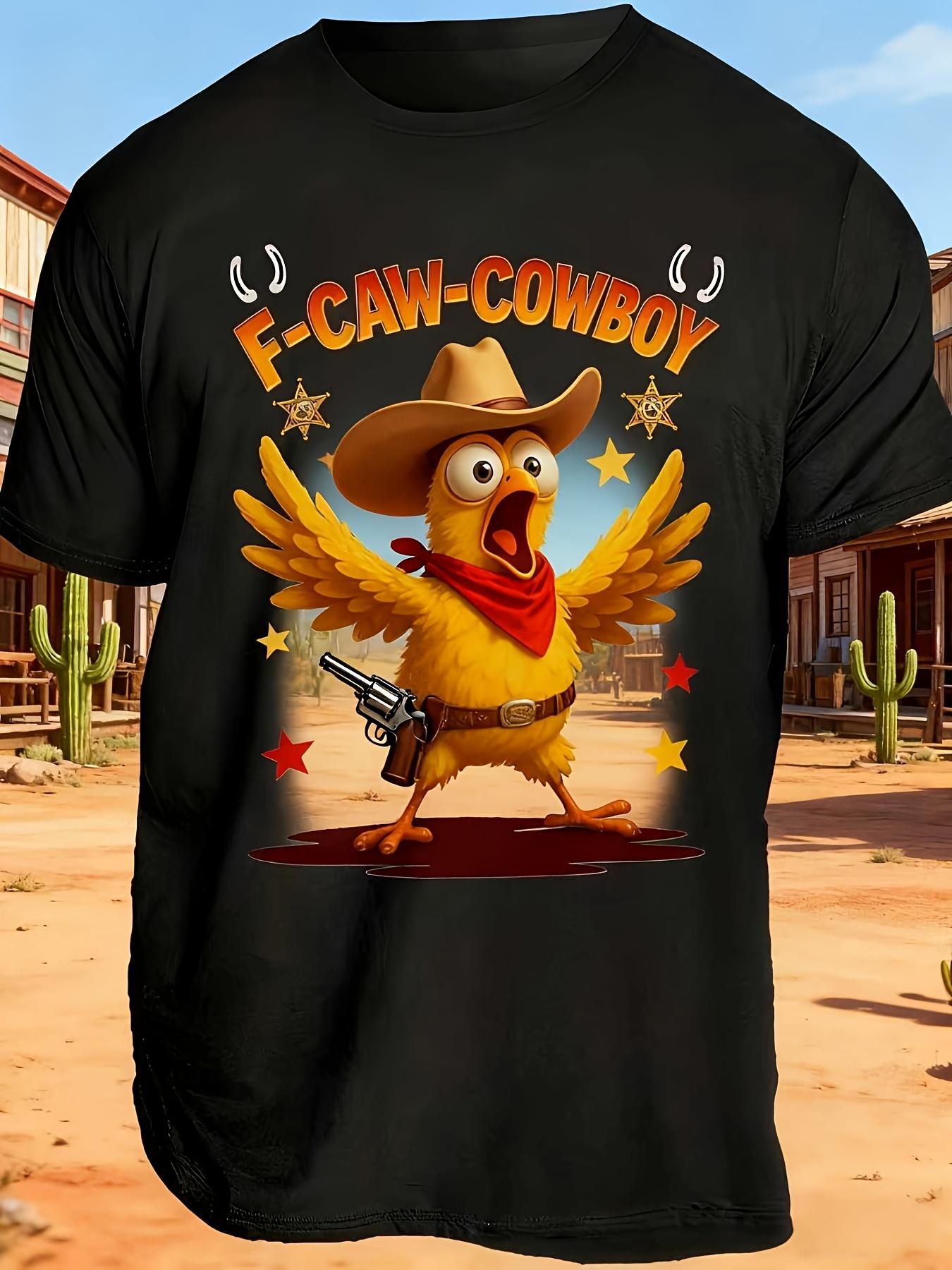 Men s Funny F-Caw-F Chicken & FCAWF Print T-Shirt - Vintage Short Sleeve Round Neck Tee with Cartoon Rooster Design M