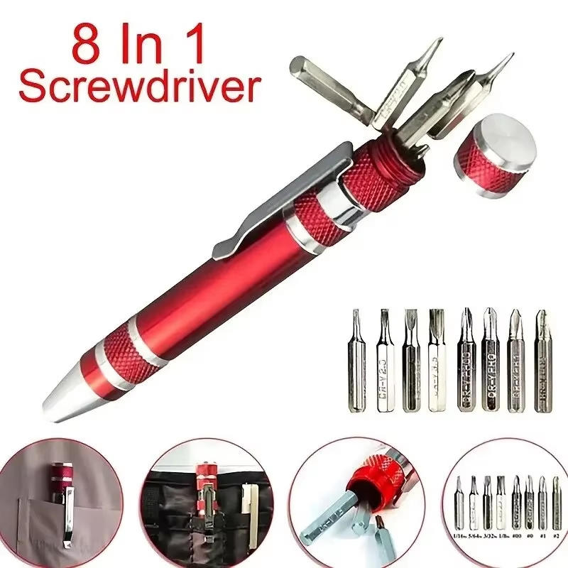 Tournevis manuel 8-en-1 Type stylo Portable Multi-spécifications Avec tête de tournevis magnétique Outil de tournevis Tête de tournevis haute densité