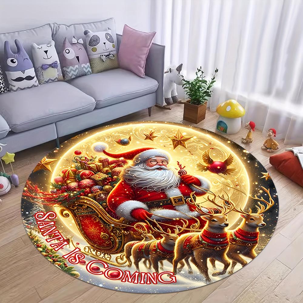 Christmas Round Rugs: Snowman, Santa,Tree & Gingerbread Delights for Festive Home Decor Room Floor Mats New Year Home Decoration