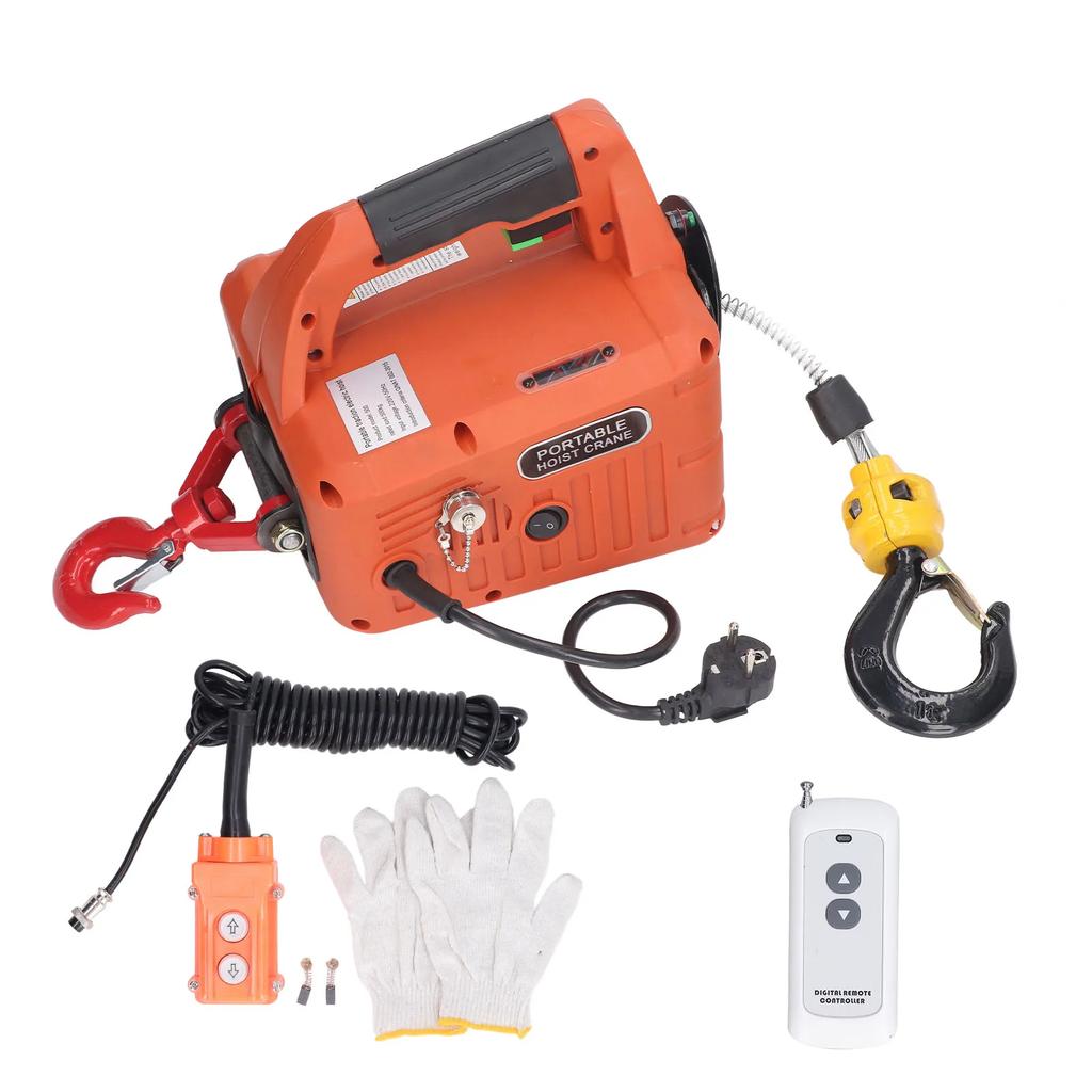 Electric Hoist Portable Power Electric Winch Crane with Remote Control 500KG Capacity 7.6M Maximum Lifting Height 1500W