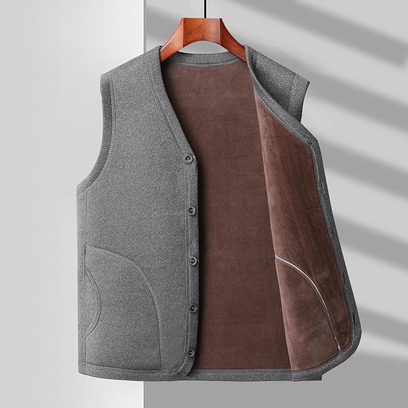 Men's Thermal Fleece-Lined Cotton Vest for Autumn/Winter 2024 - Perfect for Middle-aged and Elderly Dads and Grandpas.