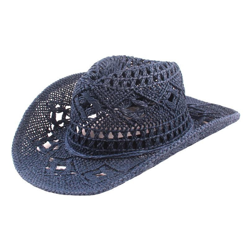 Fashion Hollow Jazz Hat Handmade Cowboy Straw Hat Summer Outdoor Travel Beach Hat for Men and Women Western Sunbonnet Straw Hat