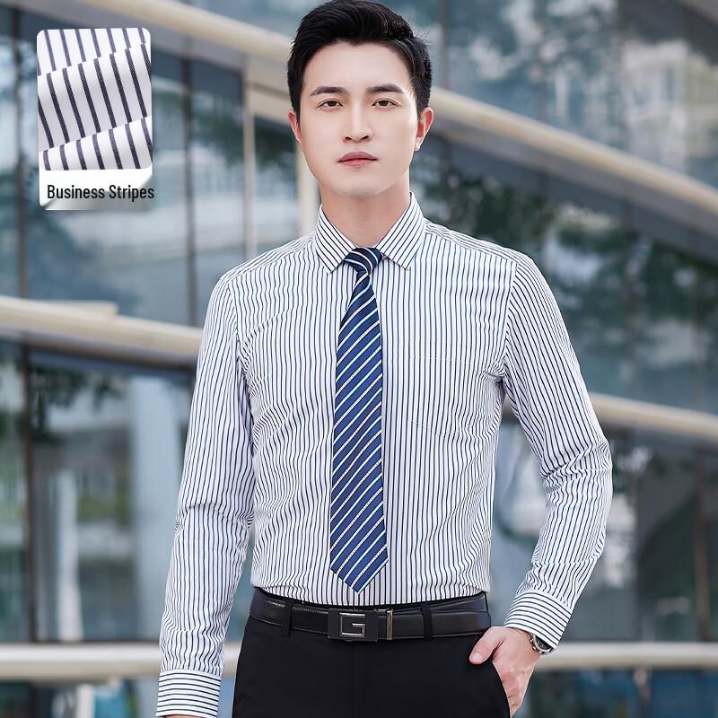 Unisex Long-Sleeve Striped Business Formal Shirt S