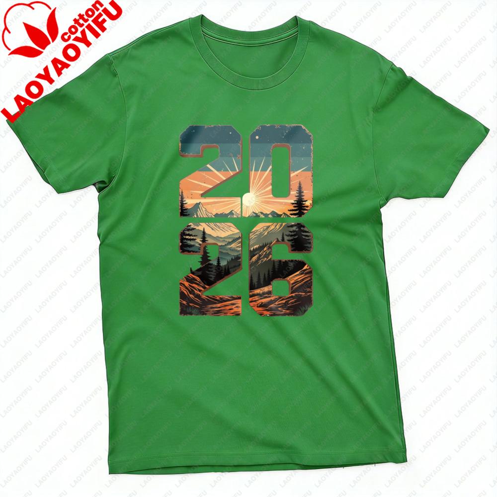 2026 Mountain Sunset Landscape Print Summer Casual Unisex TShirt Fashion Cotton Short Sleeve Top for Unisex Outdoors Adventure Style S