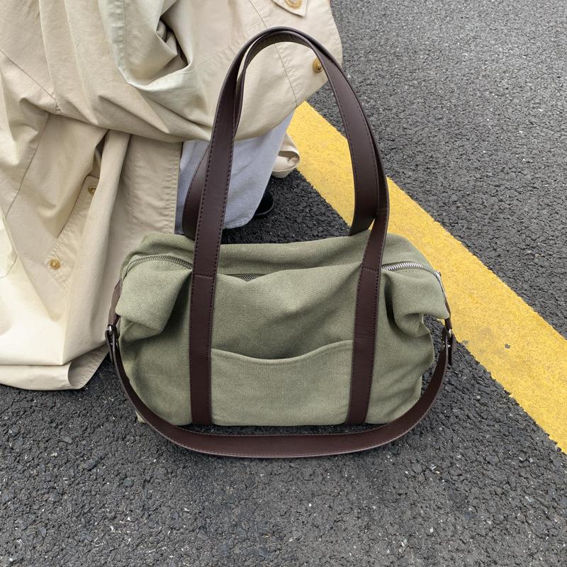 Niche Design New Lazy Style Fashion Canvas Contrasting Colors Casual Commuting Versatile Large Capacity Shoulder Messenger Bag