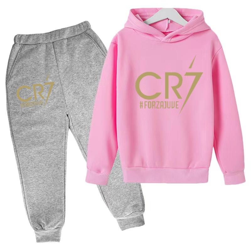 Kids Fashion CR7 Hoodie Boy Girl Toddler Pullover 3-12 Years Football Letters Clothing Casual Top+Pants 2P Brand Coat Sports Set