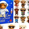 Astronaut Highland Cow Advent Calendar 24 Days Acrylic Ornament Box with Space Themed Surprises Christmas Countdown Decor for Kids