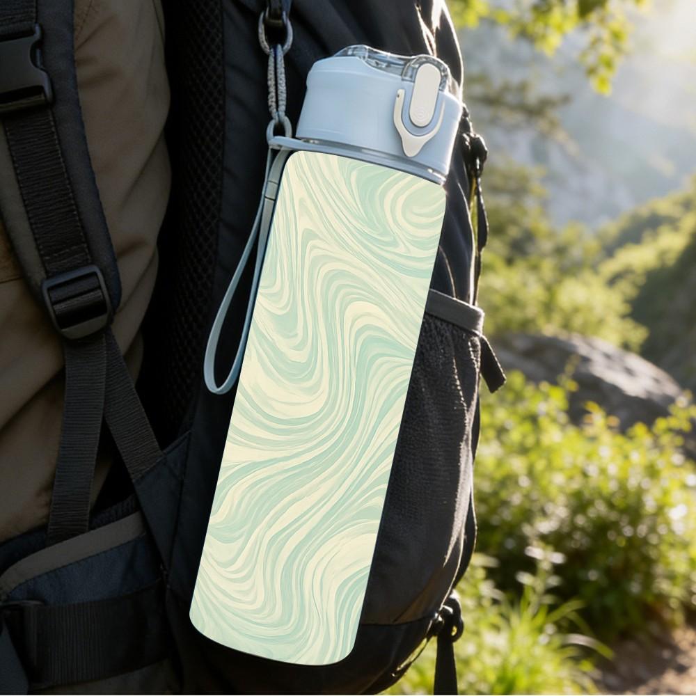 1PC Light Mint Swirl Marble Texture Print 750ml Color Plastic Sports Water Bottle Leakproof Flip Straw Lid Suitable for Sports Office Home Use