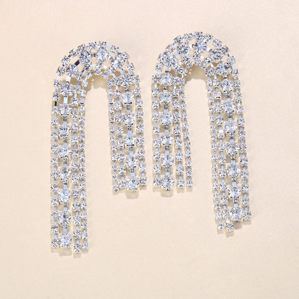 

Premium Long Curved Stud Earrings Niche Accessories Full Of Diamonds Temperament Fringed Earrings Women S Earrings Earrings серебряный