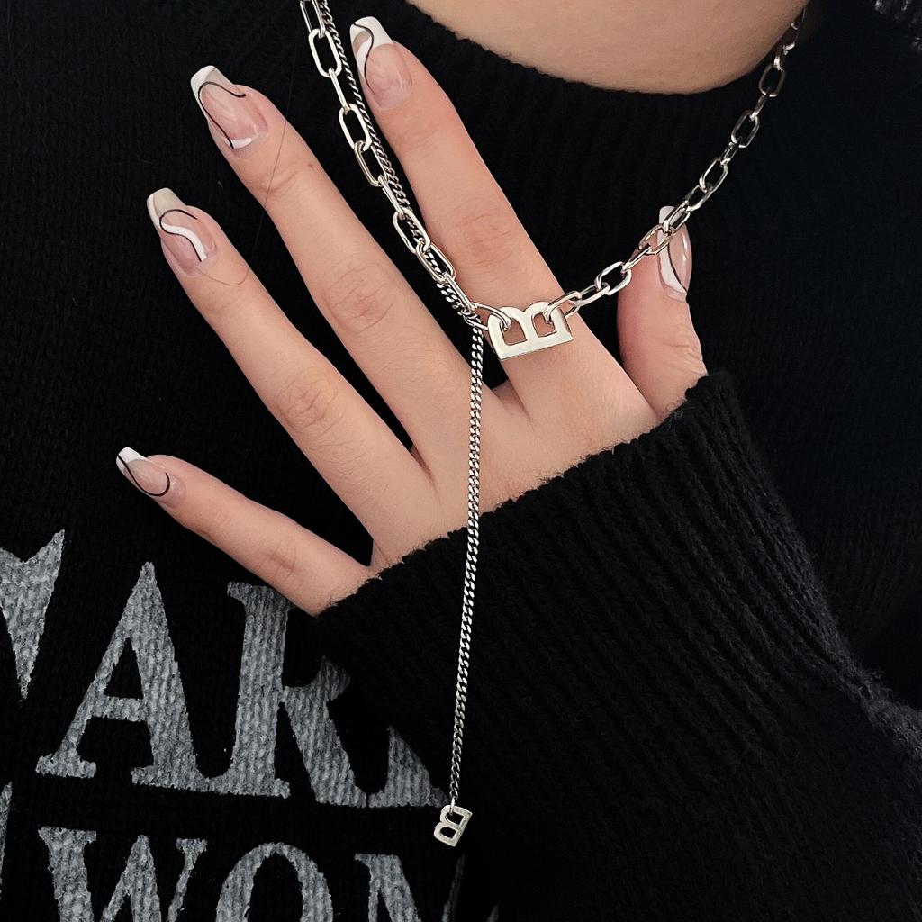 Yinruitai 925 Sterling Silver 'B' Vintage Thai Necklace with Tassel Clavicle Chain - Women's Versatile and Stylish Accessory