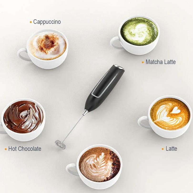 Batedor de Leite Manual Elétrico, Criador de Espuma, Batedor para Bebidas e Espumador para Café Latte Matcha Chocolate Quente
