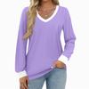Women's Fashion Casual Long Sleeve Color Block Shirt Women's V-Neck Tops