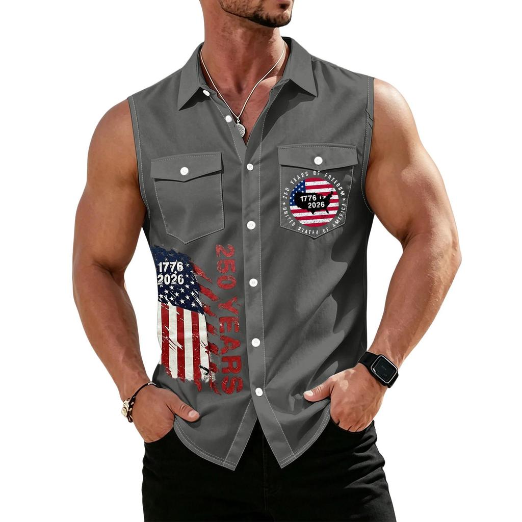 Men's Workwear Lapel Button-Down Vest Shirt - Lightweight Sleeveless Top