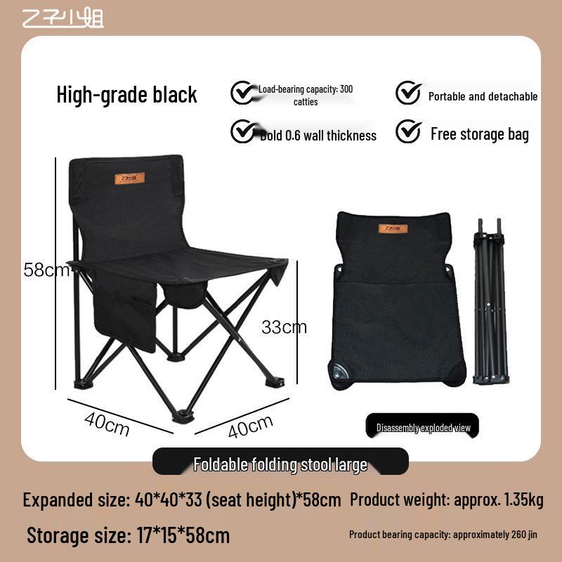 Stainless Steel Folding Outdoor Chair with Backrest for Picnic, Fishing, Sketching, and Camping