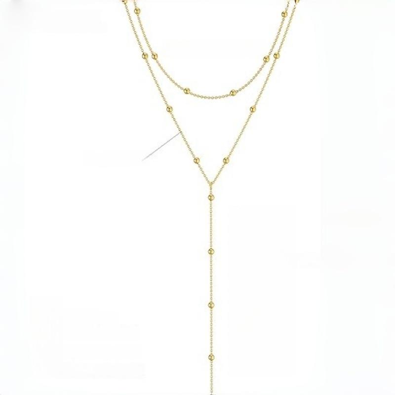 Elegant Cross-border Zircon Inlaid Y-shaped Tassel Gold Necklace for Women золотой